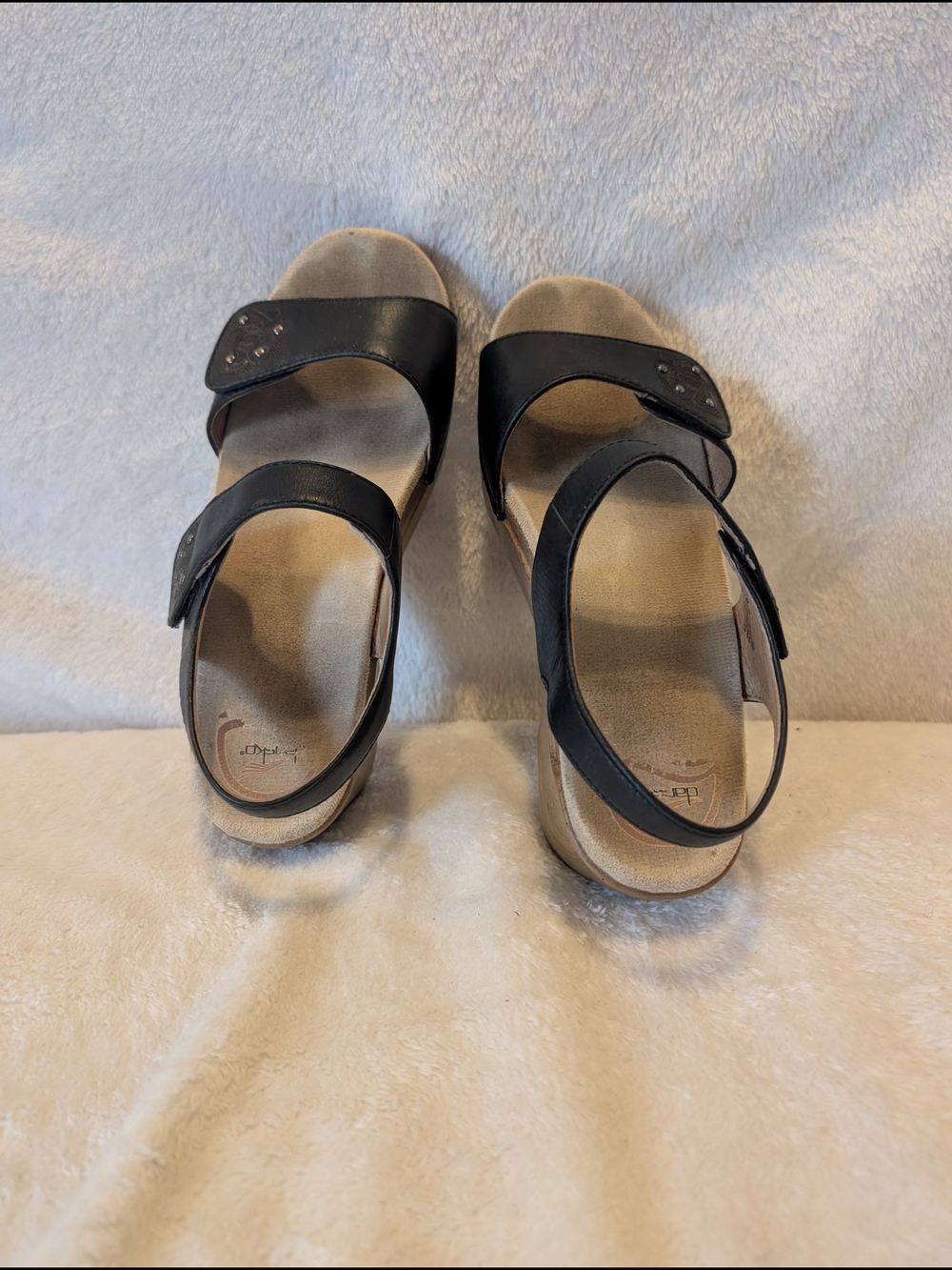 Dansko Black Leather Two-Strap Women's Sandals